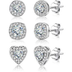 Sterling Silver Stud Earrings for Women Girls Cubic Zirconia
